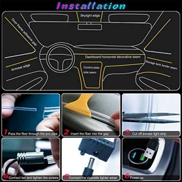 Jushope Interior Car LED Strip Lights with Wireless APP and Remote Control, RGB 5 in 1 Ambient Lighting Kits with 236 inches Fiber Optic, 16 Million Colors Car Neon Lights, Sync to Music