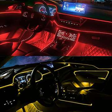 Jushope Interior Car LED Strip Lights with Wireless APP and Remote Control, RGB 5 in 1 Ambient Lighting Kits with 236 inches Fiber Optic, 16 Million Colors Car Neon Lights, Sync to Music