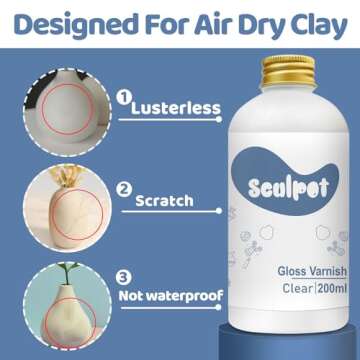 200ml Air Dry Clay Glaze, Gloss Varnish for Air Drying Clay, Air Dry Clay Varnish for Pottery and Acrylic Paint, Colourless, Water Proof, Scratch Resistant (Gloss)