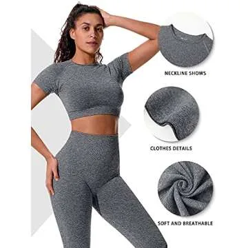 OYS Womens Yoga 2 Pieces Workout Outfits Seamless High Waist leggings Sports Crop Top Running Sets grey