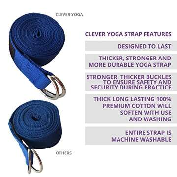 Clever Yoga - 8 ft Yoga Strap for Exercise & Physical Therapy, Leg Stretching Strap Yoga Accessories & Stretching Equipment, Leg Stretcher for Women & Men, Home Workout Essentials - Blue