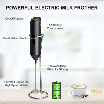 COKUNST Milk Frother Handheld, Battery Powered Drink Mixer for Matcha Coffee, Electric Portable Whisk Drink Mixer Mini Foam Maker for Hot Chocolate Frappe Latte