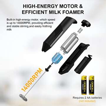 COKUNST Milk Frother Handheld, Battery Powered Drink Mixer for Matcha Coffee, Electric Portable Whisk Drink Mixer Mini Foam Maker for Hot Chocolate Frappe Latte