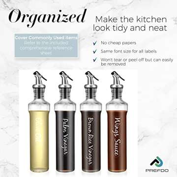 Prefdo 132 Oil & Vinegar Bottle Labels, Bold Cursive Clear Waterproof & Oil-Proof Condiments Stickers Oil Dispenser Labels for Kitchen Organization And Storage(White)