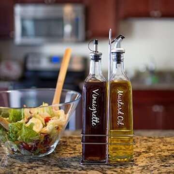 Prefdo 132 Oil & Vinegar Bottle Labels, Bold Cursive Clear Waterproof & Oil-Proof Condiments Stickers Oil Dispenser Labels for Kitchen Organization And Storage(White)