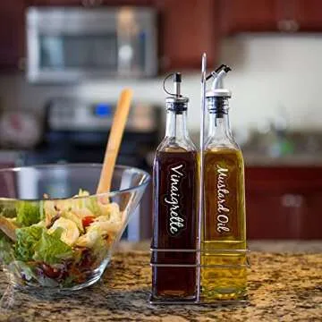 Prefdo 132 Oil & Vinegar Bottle Labels, Bold Cursive Clear Waterproof & Oil-Proof Condiments Stickers Oil Dispenser Labels for Kitchen Organization And Storage(White)