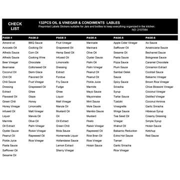 Prefdo 132 Oil & Vinegar Bottle Labels, Bold Cursive Clear Waterproof & Oil-Proof Condiments Stickers Oil Dispenser Labels for Kitchen Organization And Storage(White)