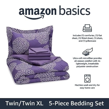 Stylish Amazon Basics Twin XL Comforter Set, 5-Piece