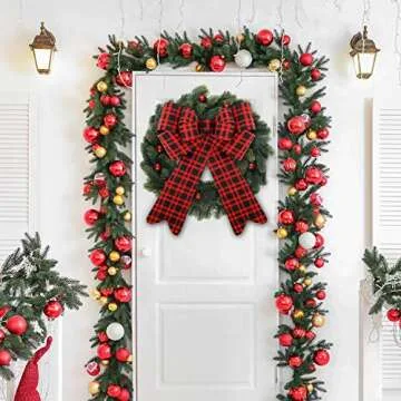 FUNARTY Large Christmas Bows 12x18 Inch Red Buffalo Plaid Tree Topper Bows Waterproof Wreath Holiday Decorative Bows Great for Christmas Tree Indoor and Outdoor Decorations, 2 Pack