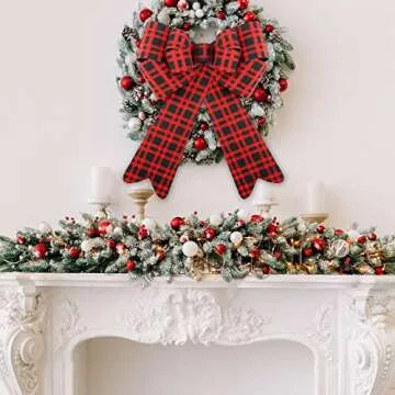 FUNARTY Large Christmas Bows 12x18 Inch Red Buffalo Plaid Tree Topper Bows Waterproof Wreath Holiday Decorative Bows Great for Christmas Tree Indoor and Outdoor Decorations, 2 Pack