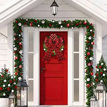 FUNARTY Large Christmas Bows 12x18 Inch Red Buffalo Plaid Tree Topper Bows Waterproof Wreath Holiday Decorative Bows Great for Christmas Tree Indoor and Outdoor Decorations, 2 Pack