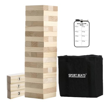 Experience Joy with SPORT BEATS Outdoor Games Large Tower Jenga Game 54 Blocks Including Carry Bag a...