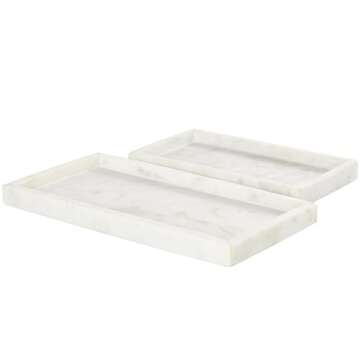 CosmoLiving by Cosmopolitan Marble Living Room Decor Tray Slim Ottoman Tray, Set of 2 Serving Tray 14",11"W, White