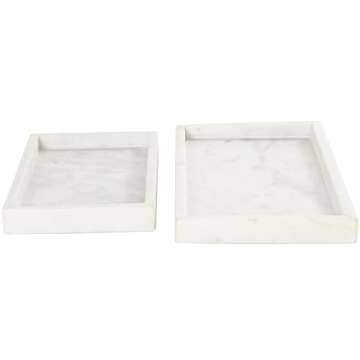 CosmoLiving by Cosmopolitan Marble Living Room Decor Tray Slim Ottoman Tray, Set of 2 Serving Tray 14",11"W, White