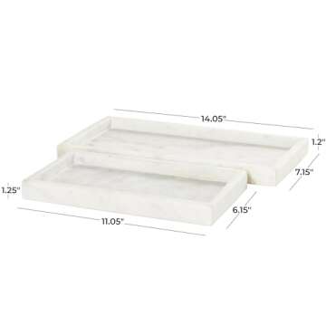 CosmoLiving by Cosmopolitan Marble Living Room Decor Tray Slim Ottoman Tray, Set of 2 Serving Tray 14",11"W, White