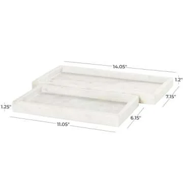 CosmoLiving by Cosmopolitan Marble Living Room Decor Tray Slim Ottoman Tray, Set of 2 Serving Tray 14",11"W, White