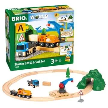 BRIO Starter Lift&Load Set Wooden Toy Train Durable | Child Safe | Encourages Creativity | Compatible with All Wooden Railway Sets | Includes Engine, Lorry, Wagon, Track and More