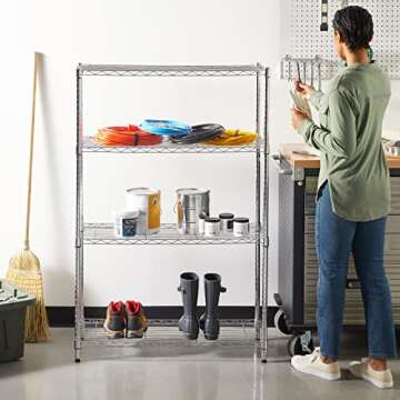 Amazon Basics 4-Shelf Adjustable Heavy Duty Steel Wire Rack Storage Shelving Organizer for Kitchen, Garage, 36" L x 14" W x 54" H, Chrome Silver