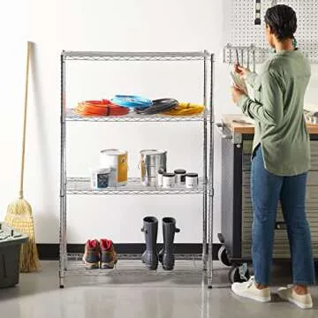 Amazon Basics 4-Shelf Adjustable Heavy Duty Steel Wire Rack Storage Shelving Organizer for Kitchen, Garage, 36" L x 14" W x 54" H, Chrome Silver
