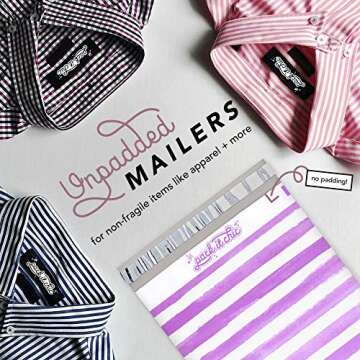 Pack It Chic - 10X13 (100 Pack) Purple Watercolor Stripes Poly Mailer Envelope Plastic Custom Mailing & Shipping Bags - Self Seal