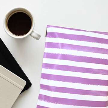 Pack It Chic - 10X13 (100 Pack) Purple Watercolor Stripes Poly Mailer Envelope Plastic Custom Mailing & Shipping Bags - Self Seal
