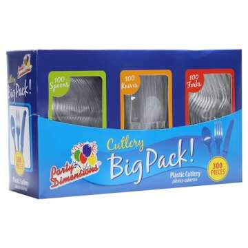 Party Dimensions 300 Count Plastic Cutlery Combo Box, Disposable Clear Plastic Silverware Utensils Set