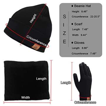 Mens Winter Hat Scarf Gloves 3 in 1, Fleece Lined Thick Warm Beanie Hats Set, Knit Slouchy Skull Cap...