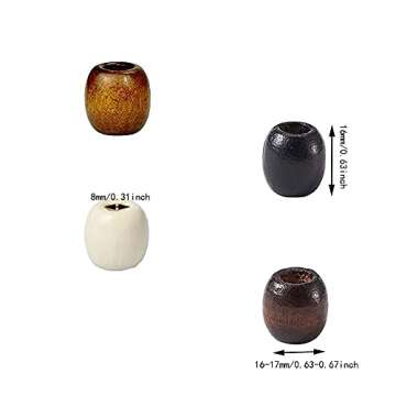 200Pcs Large Hole Barrel Wood European Loose Beads 4 Colors Natural Wooden Dreadlock Hair Braid Bead...
