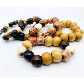 200Pcs Large Hole Barrel Wood European Loose Beads 4 Colors Natural Wooden Dreadlock Hair Braid Beads for Hair Braids Jewelry Bracelet Necklace Making 16x16-17mm