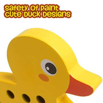 Skrtuan Wooden Lacing Duck Threading Toys Wood Block Puzzle Car Airplane Travel Game Montessori Early Development Fine Motor Skills Educational Gift for 1 2 3 Years Old Toddlers Baby Kids