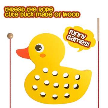 Skrtuan Wooden Lacing Duck Threading Toys Wood Block Puzzle Car Airplane Travel Game Montessori Early Development Fine Motor Skills Educational Gift for 1 2 3 Years Old Toddlers Baby Kids