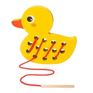 Skrtuan Wooden Lacing Duck Threading Toys Wood Block Puzzle Car Airplane Travel Game Montessori Early Development Fine Motor Skills Educational Gift for 1 2 3 Years Old Toddlers Baby Kids