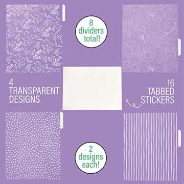 Steel Mill & Co Cute Decorative Binder Dividers with Tabs, 8 Tab Dividers Letter Size, Plastic Binde...