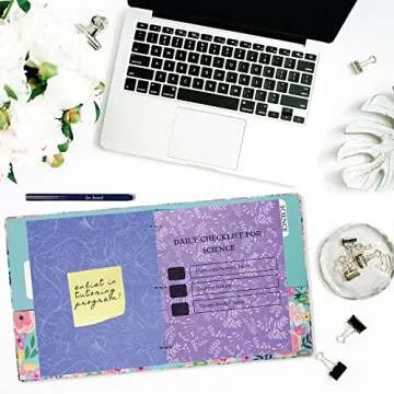 Steel Mill & Co Cute Decorative Binder Dividers with Tabs, 8 Tab Dividers Letter Size, Plastic Binder Organizer Set for School/Office, White Floral