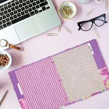 Steel Mill & Co Cute Decorative Binder Dividers with Tabs, 8 Tab Dividers Letter Size, Plastic Binder Organizer Set for School/Office, White Floral