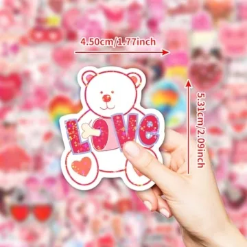 100Pcs Valentine's Stickers for Kids, Holographic Heart Stickers