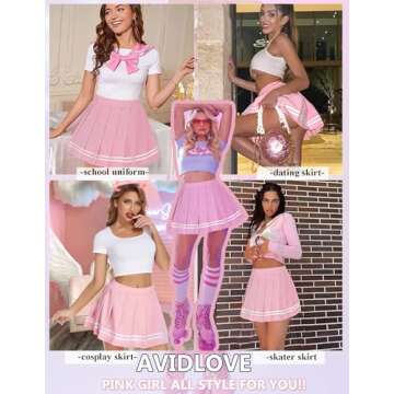 Avidlove Short Pleated Skirt Sexy Mini Skirt Cheer Skirt School Girl Skirts for Women (Pastel Pink， Medium)