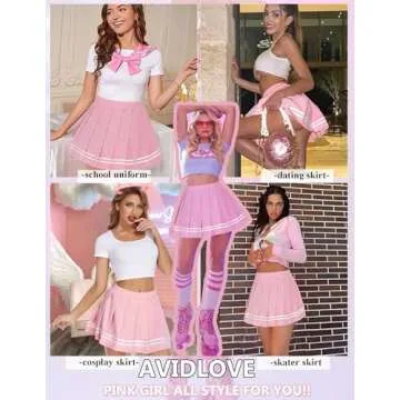 Avidlove Short Pleated Skirt Sexy Mini Skirt Cheer Skirt School Girl Skirts for Women (Pastel Pink， Medium)