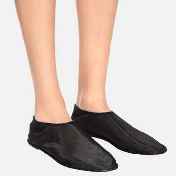 VorisVina Mesh Sock Ballet Flats for Women Nylon Tulle Slip on Mary Jane Flats Sheer Comfortable Casual Dress Ballerina Shoes Black