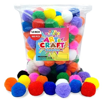 WAU Craft Pom Pom Balls 100pcs Large Multicolored Pompoms