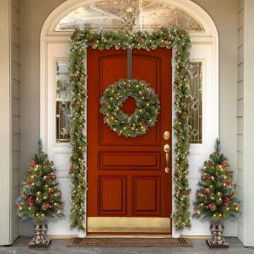 Wreath Hanger,Adjustable Length 14.9-25 Inch Metal Door Hanger,Wreath Hanger for Front Door 20 lbs L...