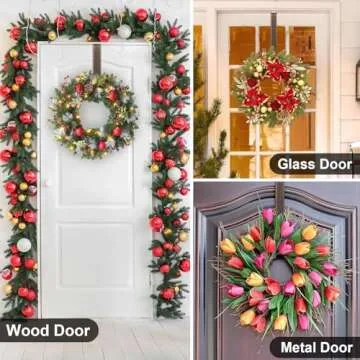 Wreath Hanger,Adjustable Length 14.9-25 Inch Metal Door Hanger,Wreath Hanger for Front Door 20 lbs Larger Christmas Wreaths Decorations Hook