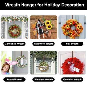 Wreath Hanger,Adjustable Length 14.9-25 Inch Metal Door Hanger,Wreath Hanger for Front Door 20 lbs Larger Christmas Wreaths Decorations Hook