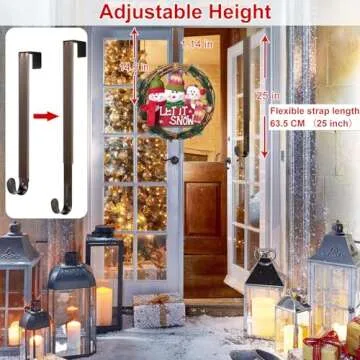 Wreath Hanger,Adjustable Length 14.9-25 Inch Metal Door Hanger,Wreath Hanger for Front Door 20 lbs Larger Christmas Wreaths Decorations Hook