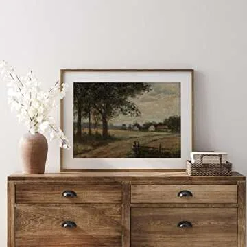 Vintage Landscape Wall Art - Antique Art Prints for Home Decor - Rustic Farm and Country Landscape Wall Decoration for Living Room, Dining Room - 11x14 inches, Ready to Frame (Moody Farmhouse)