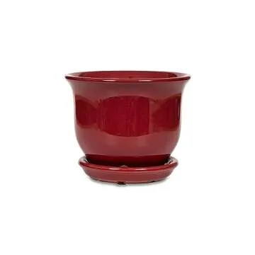 Garden & Home Red 8 Inch Indoor Ceramic Plant Pot with an Attached Saucer and Drainage Hole for House Plants, Herbs, Flowers, Succulent Plants, Snake Plants, Gifts for Mom