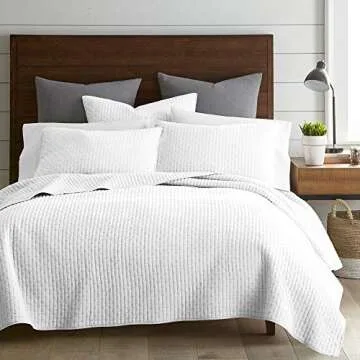 Levtex Home - Cross Stitch - 100% Cotton - Euro Shams Set of Two - (26x26in.), No Insert - Bright Wh...