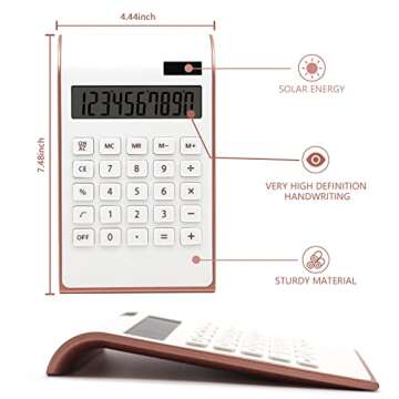 Rose Gold Calculator, UPIHO Rose Gold Pink Office Supplies and Accessories, 10 Digits Solar Battery ...