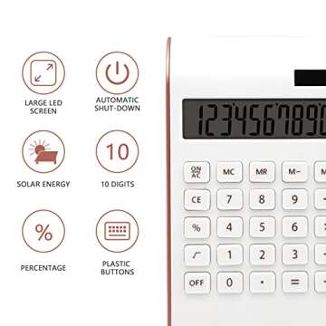 Rose Gold Calculator, UPIHO Rose Gold Pink Office Supplies and Accessories, 10 Digits Solar Battery Basic Office Calculator, Desktop Calculator with Large LCD Display, Gifts for Coworkers