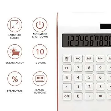 Rose Gold Calculator, UPIHO Rose Gold Pink Office Supplies and Accessories, 10 Digits Solar Battery Basic Office Calculator, Desktop Calculator with Large LCD Display, Gifts for Coworkers